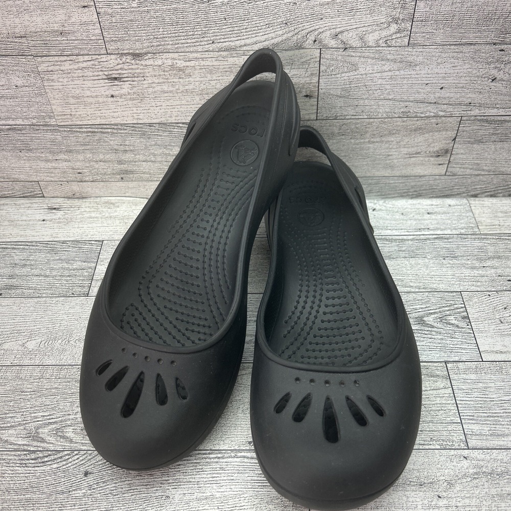CROCS Thea Ballet Rubber‎ Flats Black Slip On Slingback Womens Size 8 11701
